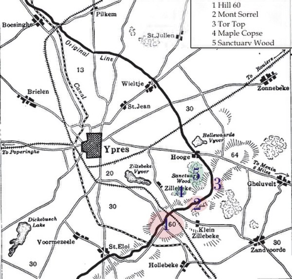 Map of the Western Front around Ypres, Feb 1916